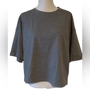 Eileen Fisher L Women Organic Cotton Spandex grey top T-shirt short sleeve boxy